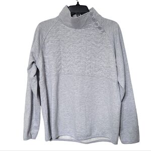 St John's Bay Grey Button Mock Neck Quilted Pullover Sweatshirt Women's Size L